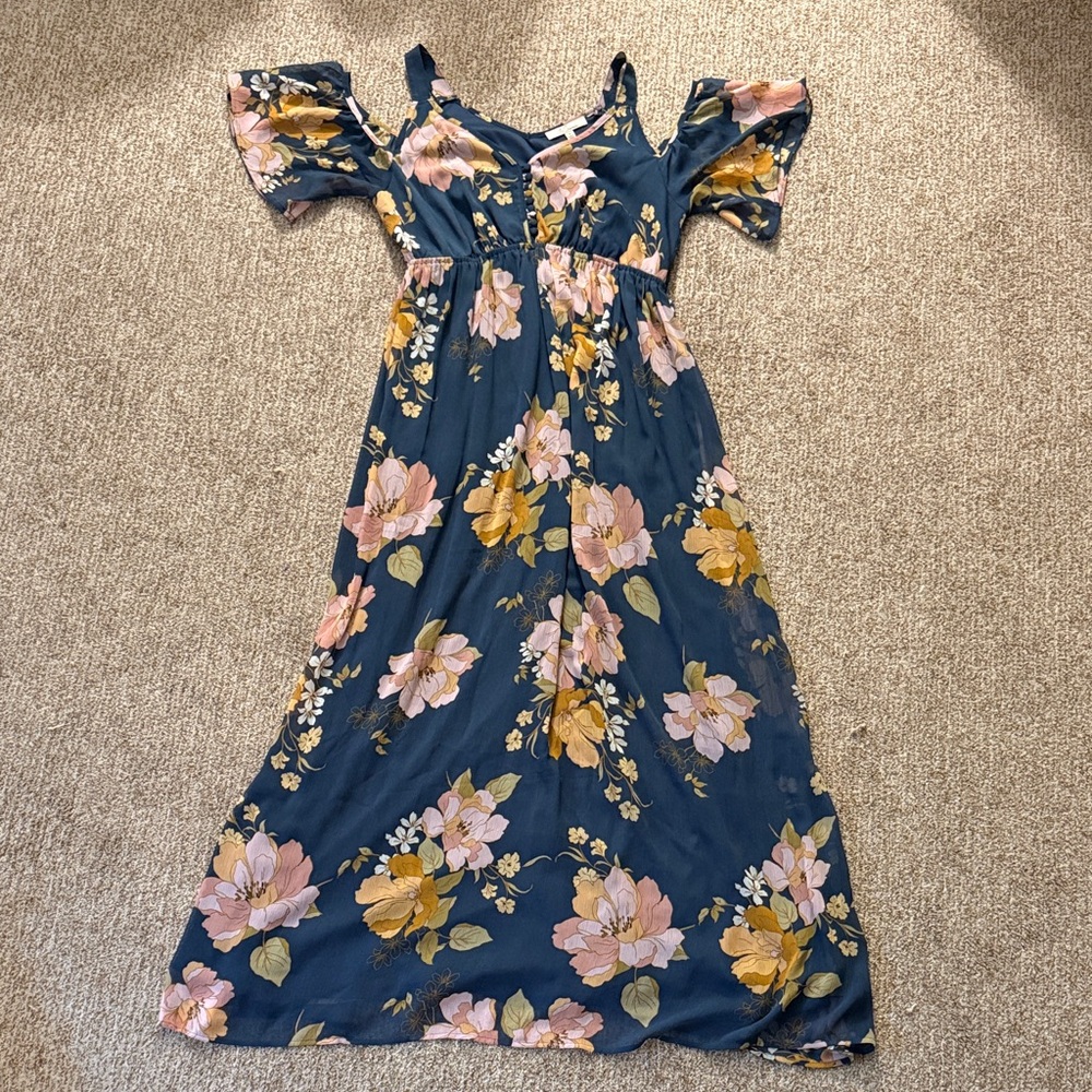 Charming Floral Maternity Dress in Navy and Pink